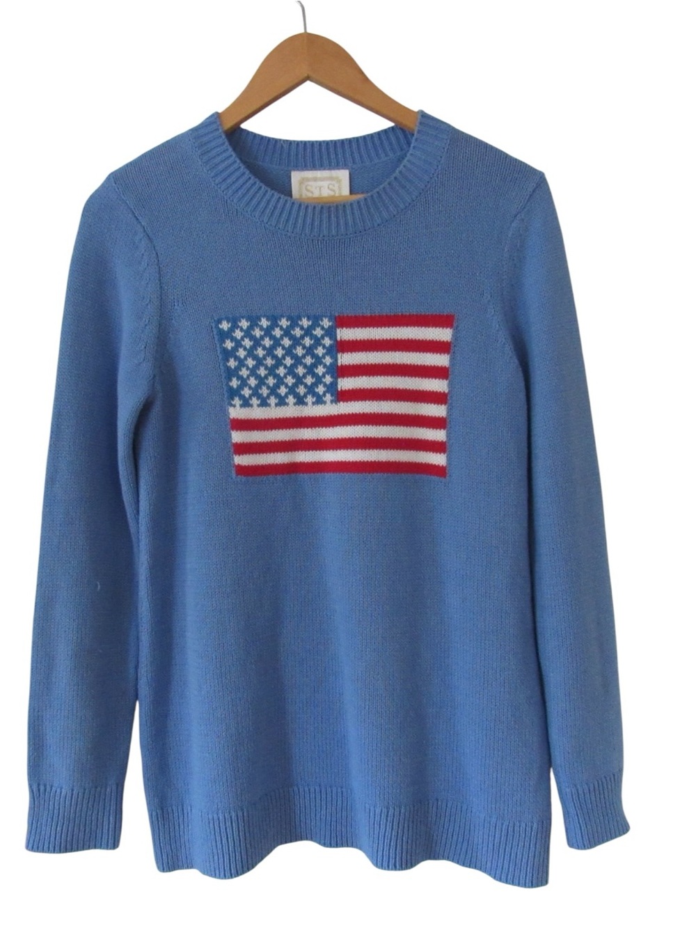 STS Sail to Sable Blue Flag Sweater Small Knit Pullover Crewneck Preppy Classic